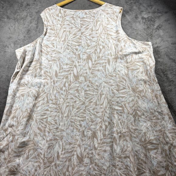 Catherines Linen Maxi Dress Lagenlook Tank Sleeveless Tan Tropical Print 4X E133 - Picture 3 of 7